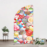 Lofaris Bright Colorful Candyland Birthday Half Moon Arch Backdrop